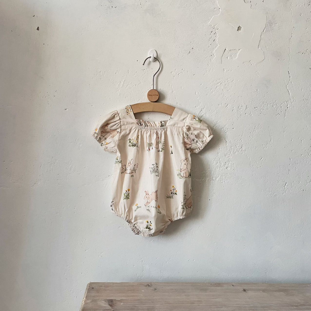 Baby Rabbit Dot Square Neck Short Sleeve Puff Sleeve Romper [mh0001866]