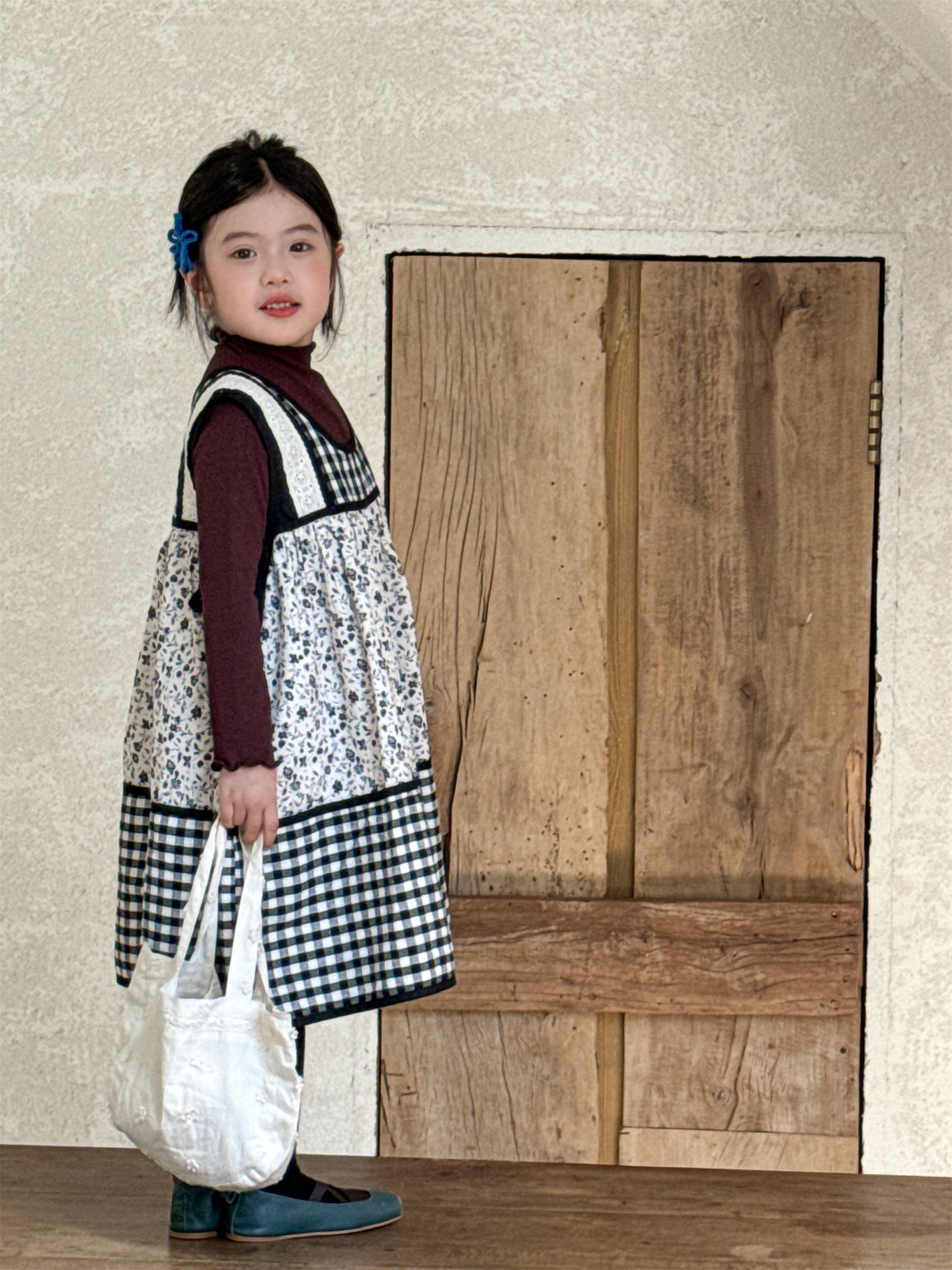 -チェック柄小花プリントノースリーブワンピース レイヤードワンピース【mh0010991】 - mamahalo shop - 長袖セットアップ -  べビー服 - 子供服 - 男の子 - 女の子