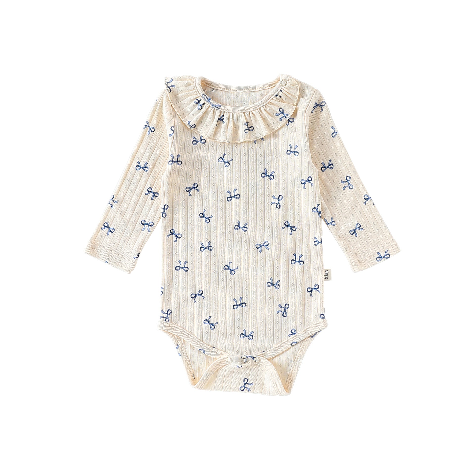 -ハート/リボンプリントラッフル襟長袖ロンパース【mh0010735】 - mamahalo shop - 長袖ロンパース -  べビー服 - 子供服 - 男の子 - 女の子