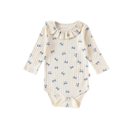 -ハート/リボンプリントラッフル襟長袖ロンパース【mh0010735】 - mamahalo shop - 長袖ロンパース -  べビー服 - 子供服 - 男の子 - 女の子