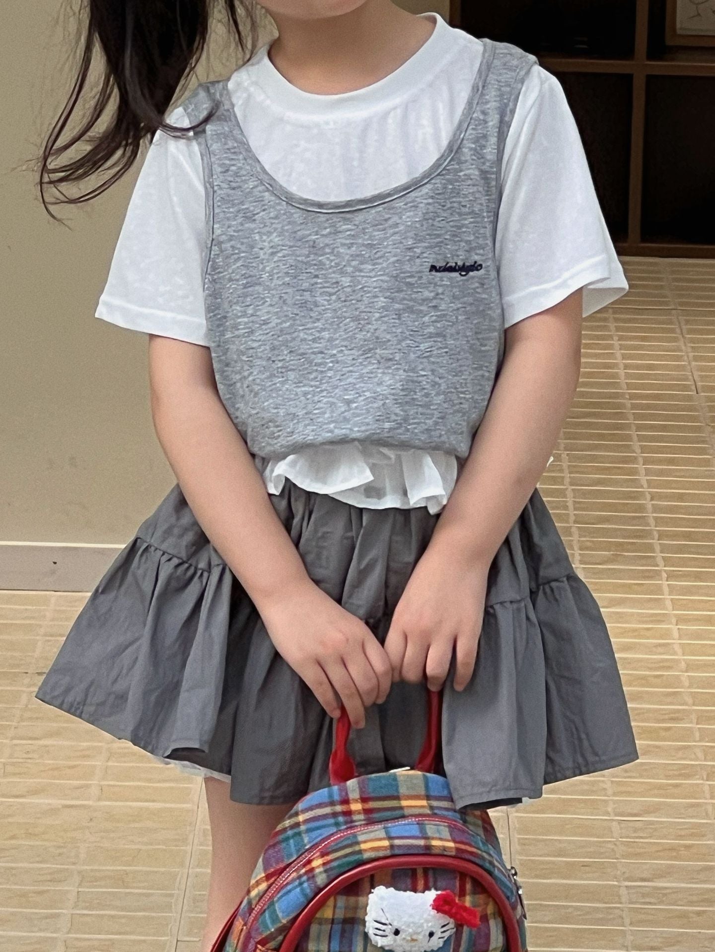 Layered Short-Sleeve T-shirt Lace Skirt ドッキング 半袖Tシャツ フリルスカート【mh0013303】
