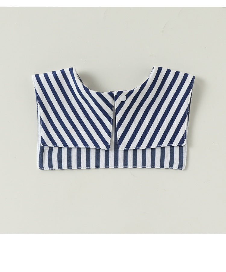 Embroidered Sailor Collar Striped Bib ボーダー セーラースタイ つけ襟【mh0013504】