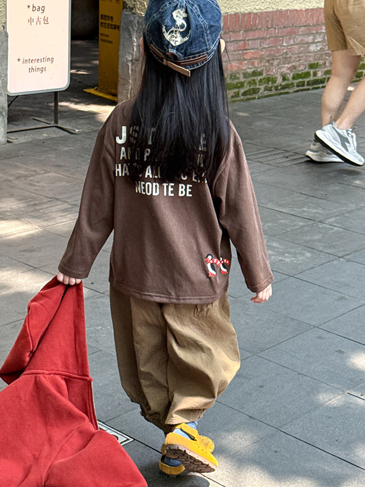 -ペンギン柄プリントTシャツ ロゴ入り長袖トップス【mh0011055】 - mamahalo shop - 長袖Tシャツ -  べビー服 - 子供服 - 男の子 - 女の子
