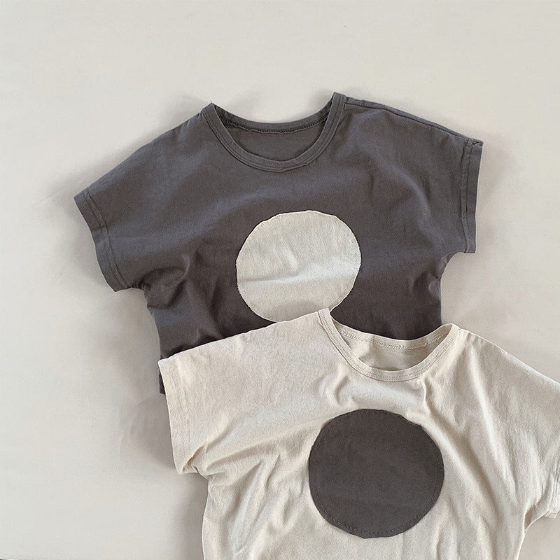 キッズ サークル パッチワーク ルーズ 半袖Tシャツ【mh0001955】