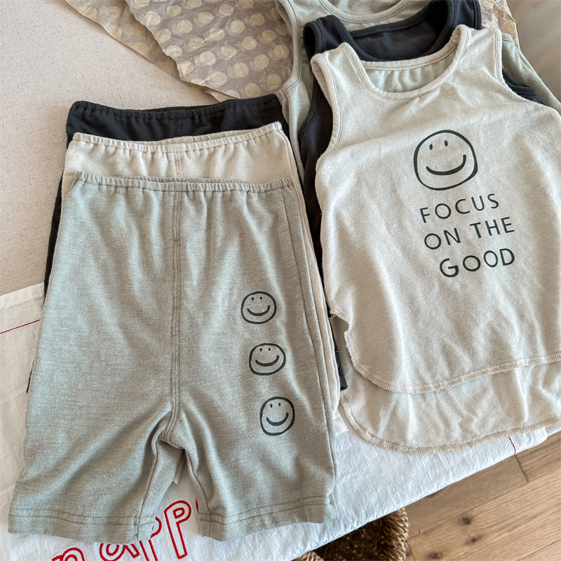 Kids' Smile Print Tank Top & Shorts Set [mh0001805]