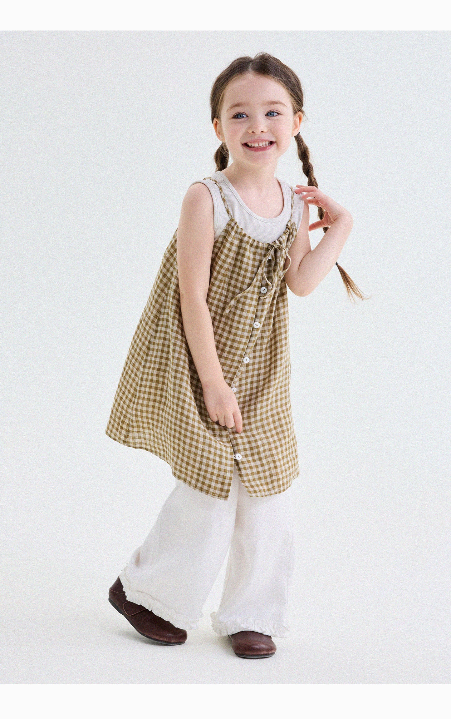 Yuner Mom's Vestido Vintage de Lino Puro para Verano, Falda de Tirantes de Nueva Moda para Bebé, Vestido sin Mangangas Transpirable para Niños【mh0013753】