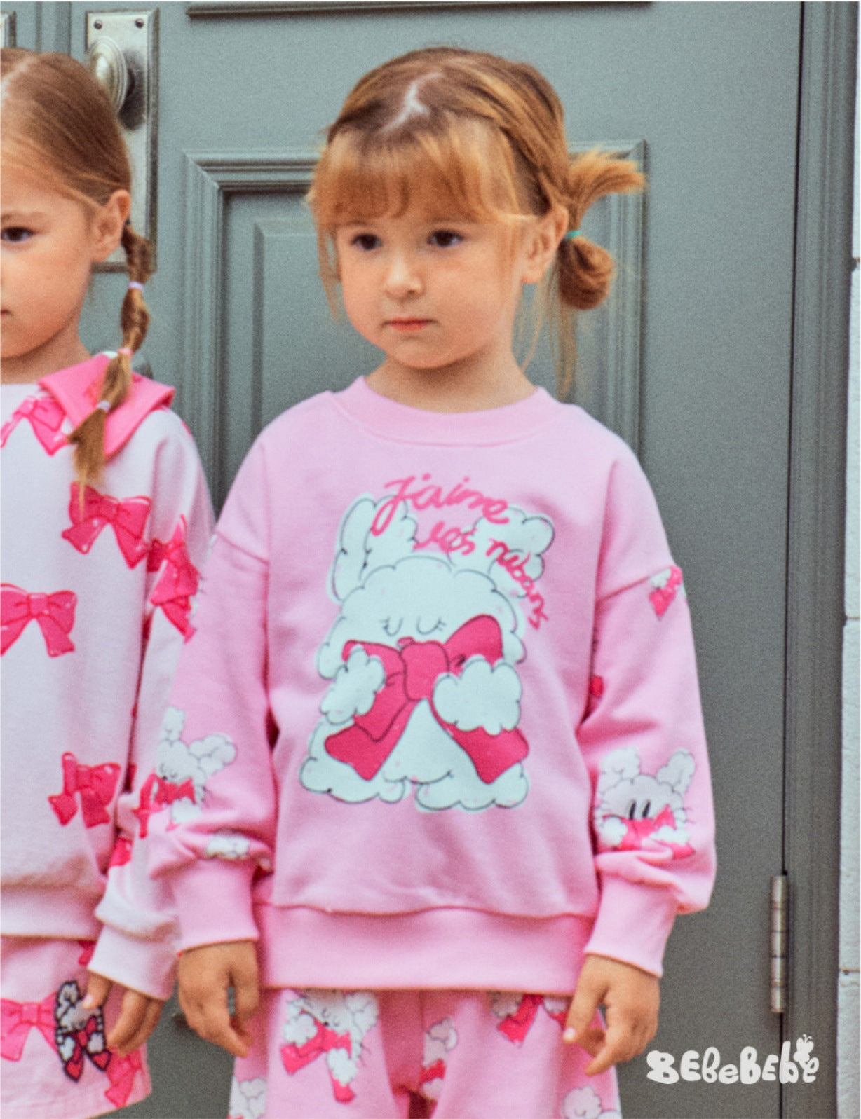 -リボン柄ビッグカラー長袖スウェット/フリル付きミニスカートセットアップ 2点セット【mh0010980】 - mamahalo shop - 長袖セットアップ -  べビー服 - 子供服 - 男の子 - 女の子