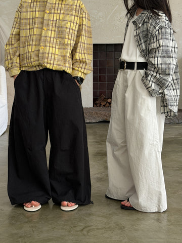 Solid Color Wide Leg Cotton Pants 無地 ワイド コットン パンツ【mh0012516】