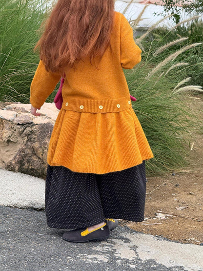 長袖セーターワンピース プルオーバー フリル裾 ドッキング バイカラー ニット【mh0011741】