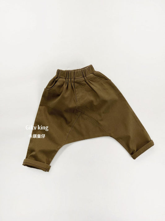 Khaki Cotton Wide Leg Sarrouel Pants