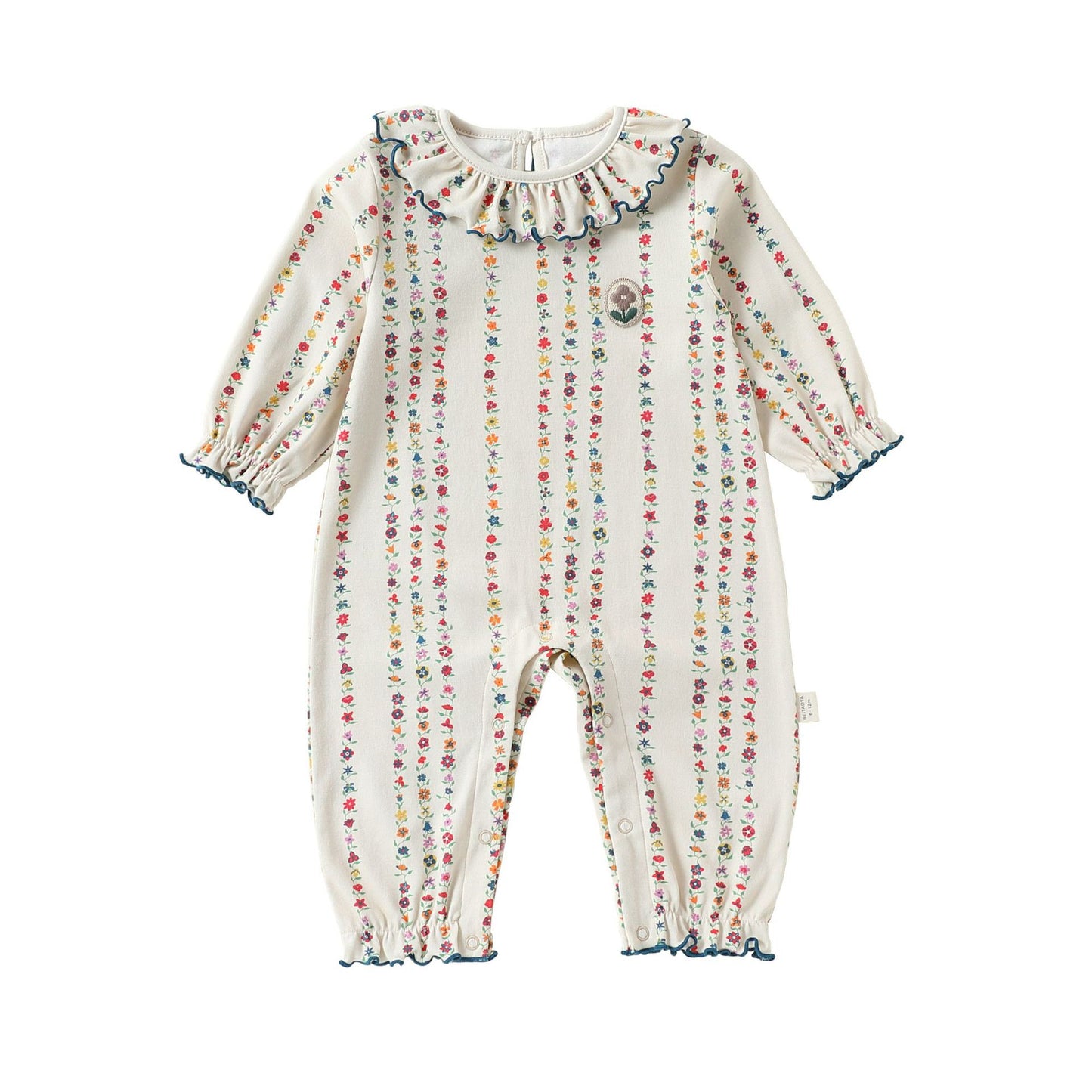 Bebé: pelele de manga larga con cuello de volantes y estampado de florecitas【mh0013962】
