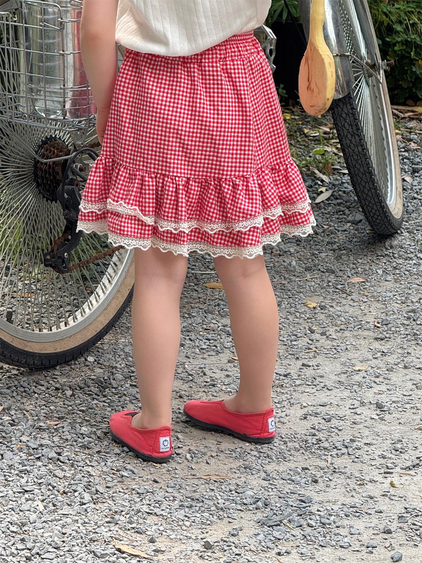 -チェック裾レースフリルガーリースカート【mh0009877】 - mamahalo shop - スカート -  べビー服 - 子供服 - 男の子 - 女の子