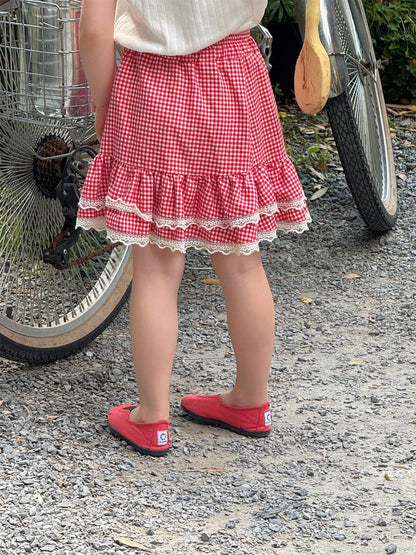 -チェック裾レースフリルガーリースカート【mh0009877】 - mamahalo shop - スカート -  べビー服 - 子供服 - 男の子 - 女の子