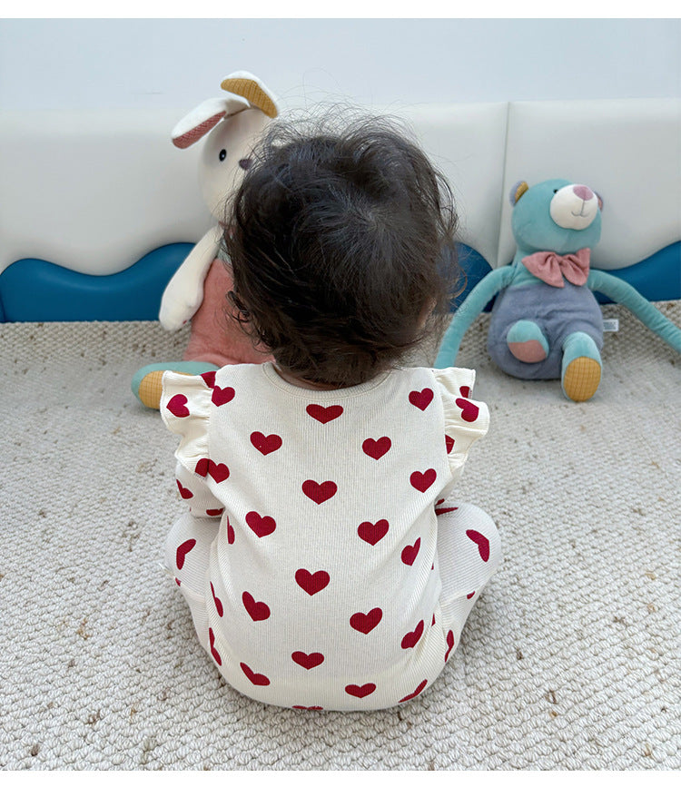 -ハート/リボンプリントジップアップ長袖ジャンプスーツ【mh0010734】 - mamahalo shop - 長袖ロンパース -  べビー服 - 子供服 - 男の子 - 女の子