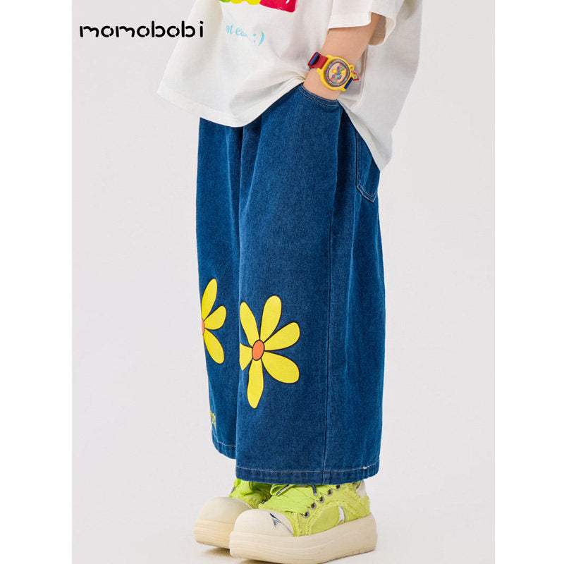 Flower Print Denim Cropped Pants フラワー デニムパンツ【mh0013001】