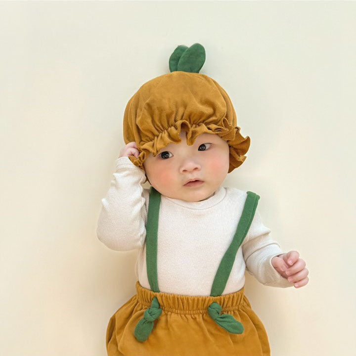 Sprout Stem Strap Romper Bonnet Set フルーツ サロペットブルマ 帽子 セット【mh0013394】
