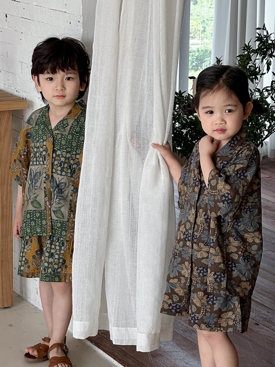 Floral Short Sleeve Shirt Shorts Set ボタニカル 半袖シャツ ハーフパンツ セット【mh0013466】