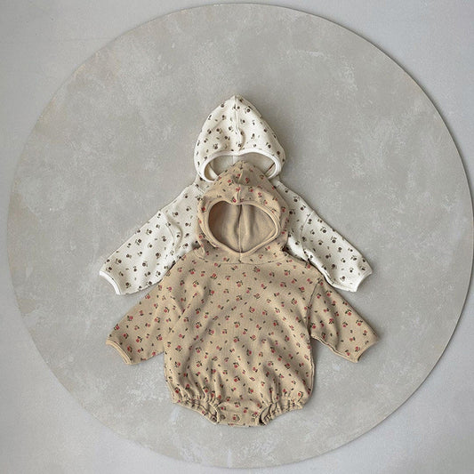 Vintage Floral Waffle Romper with Hood [mh0012692]