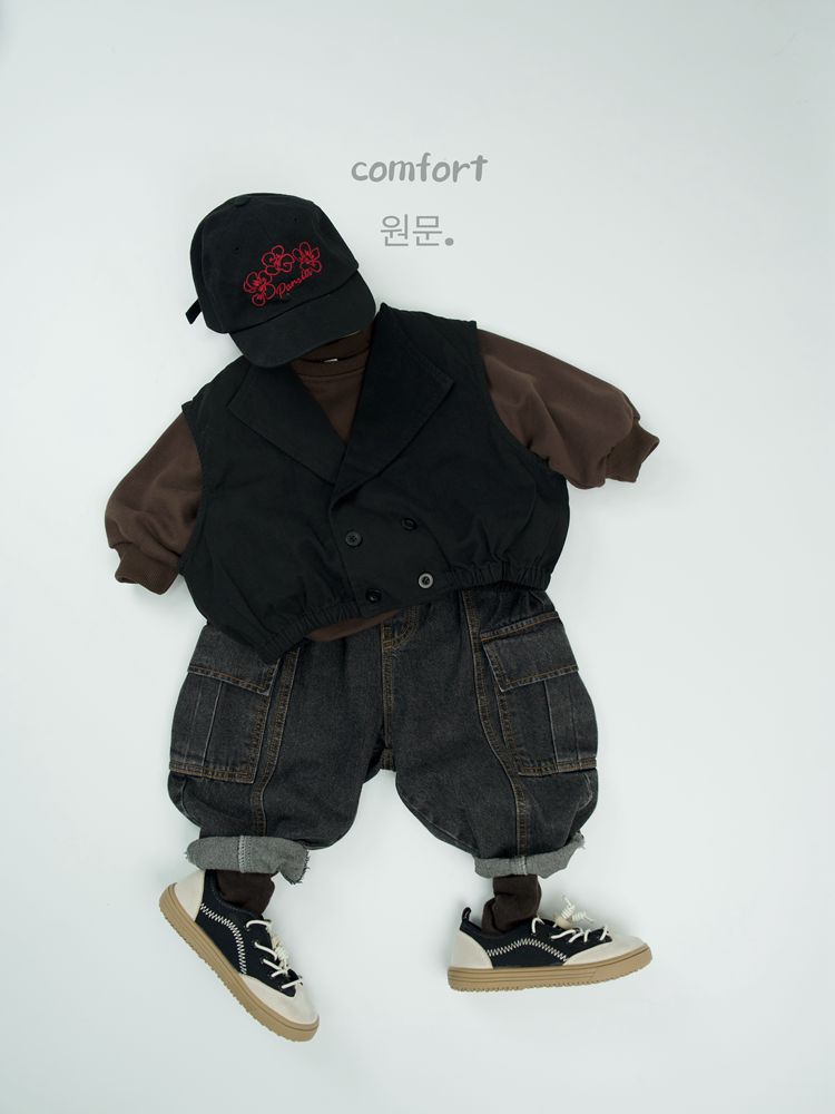 キッズ ステッチ ルーズ デニム カーゴパンツ【mh0014596】