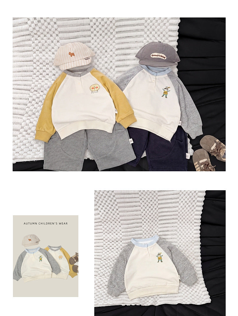 ベビー キッズ 配色切り替え ルーズ 長袖スウェットシャツ【mh0014003】