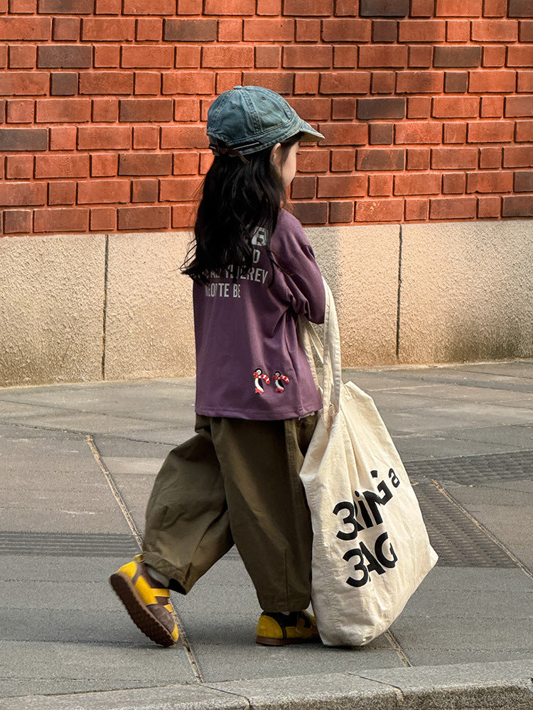 -ペンギン柄プリントTシャツ ロゴ入り長袖トップス【mh0011055】 - mamahalo shop - 長袖Tシャツ -  べビー服 - 子供服 - 男の子 - 女の子