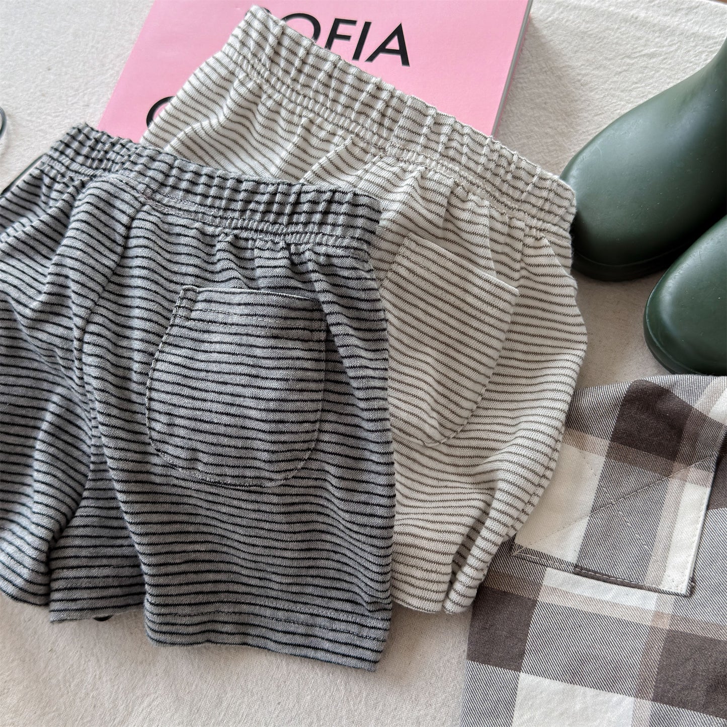 Striped Elastic Waist Shorts ボーダー ショートパンツ【mh0013446】