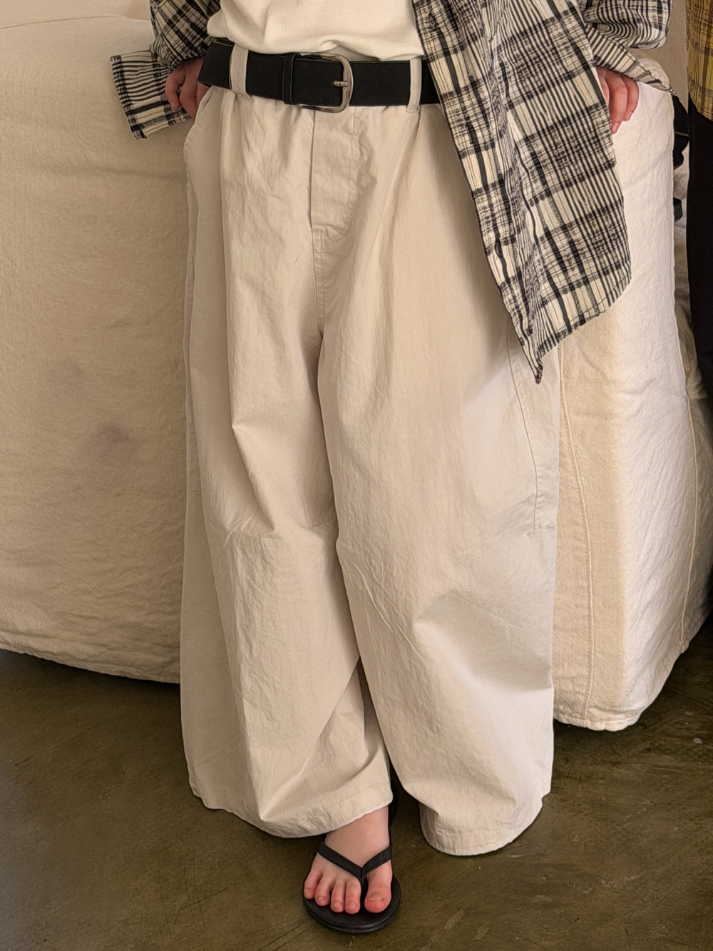 Pantalones Anchos de Algodón Liso【mh0012516】