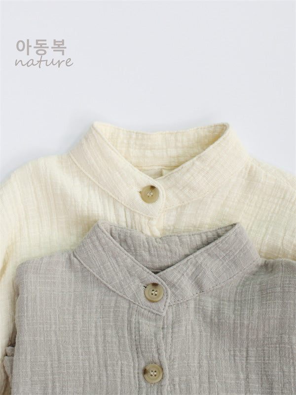 Kids' Gauze Stand-Collar Plain Long-Sleeve Shirt [mh0000325]