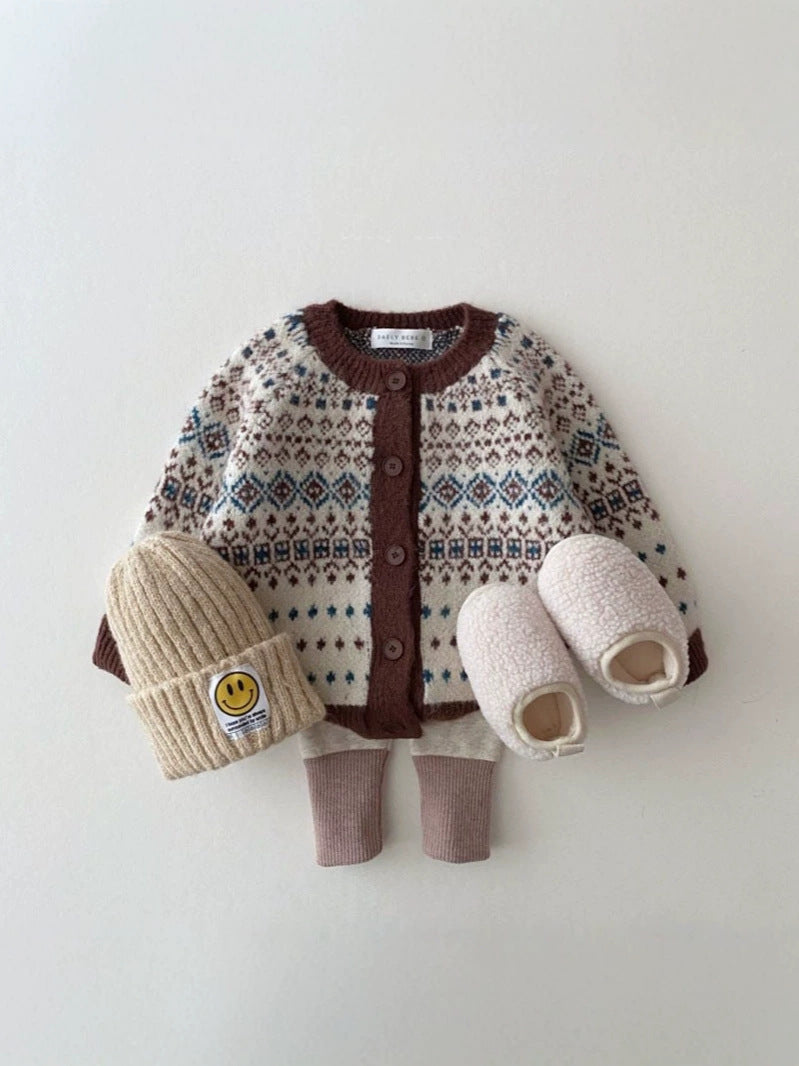 Cárdigan de punto jacquard con estampado nórdico para bebés y niños 【mh0014643】