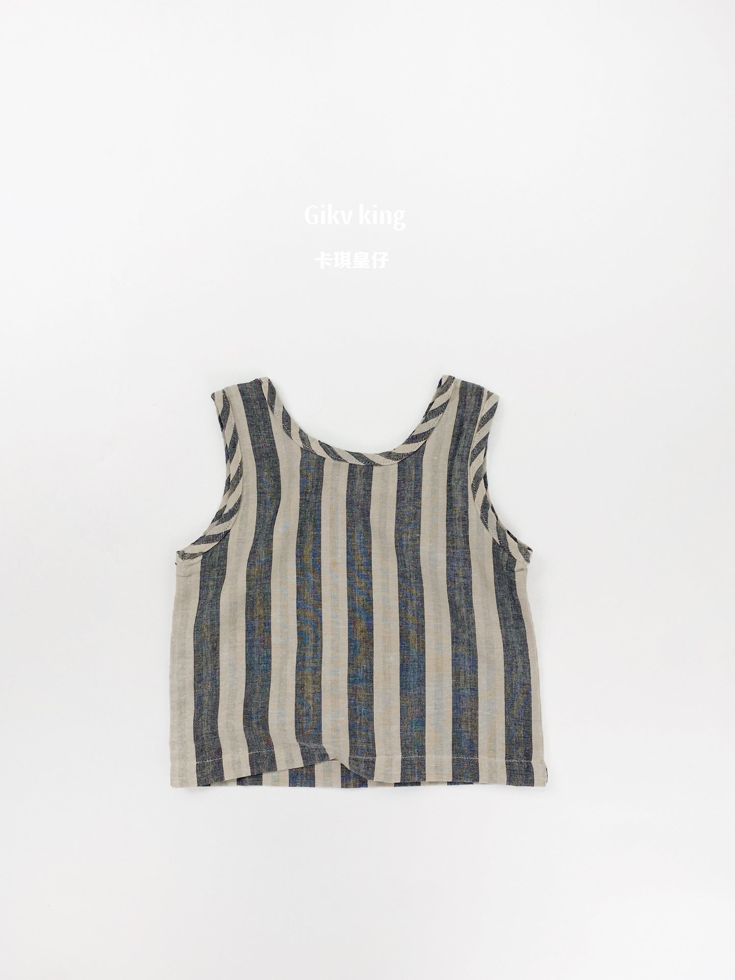 Striped Woven Cotton Vest ストライプ ノースリーブTシャツ【mh0013477】