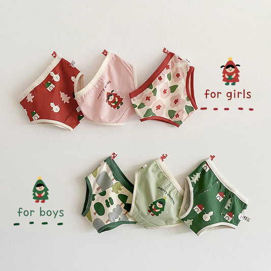 Calzoncillos festivos con estampado de vacaciones, pack de 3 piezas de ropa interior de Navidad [mh0013558]