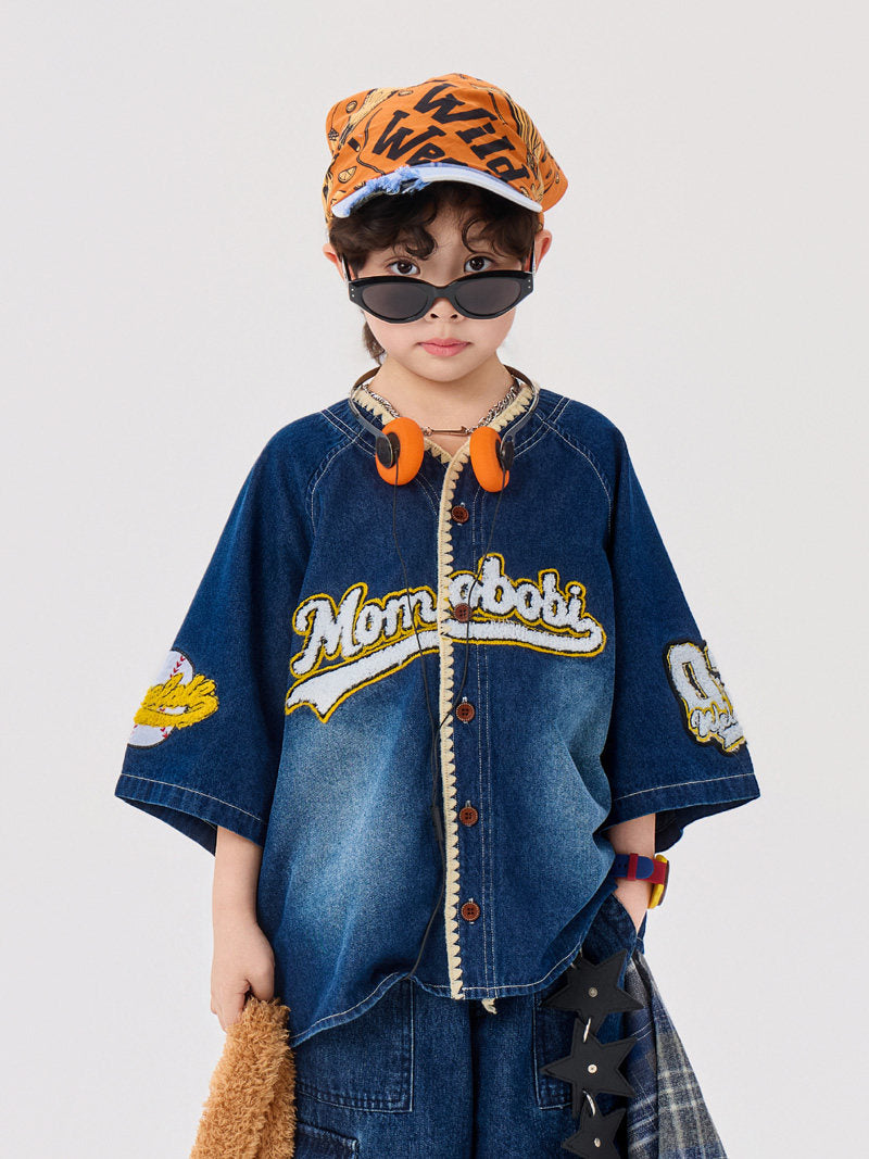 Vintage Baseball Denim Shirt Half Pants デニム ベースボールシャツ ハーフパンツ【mh0012999】