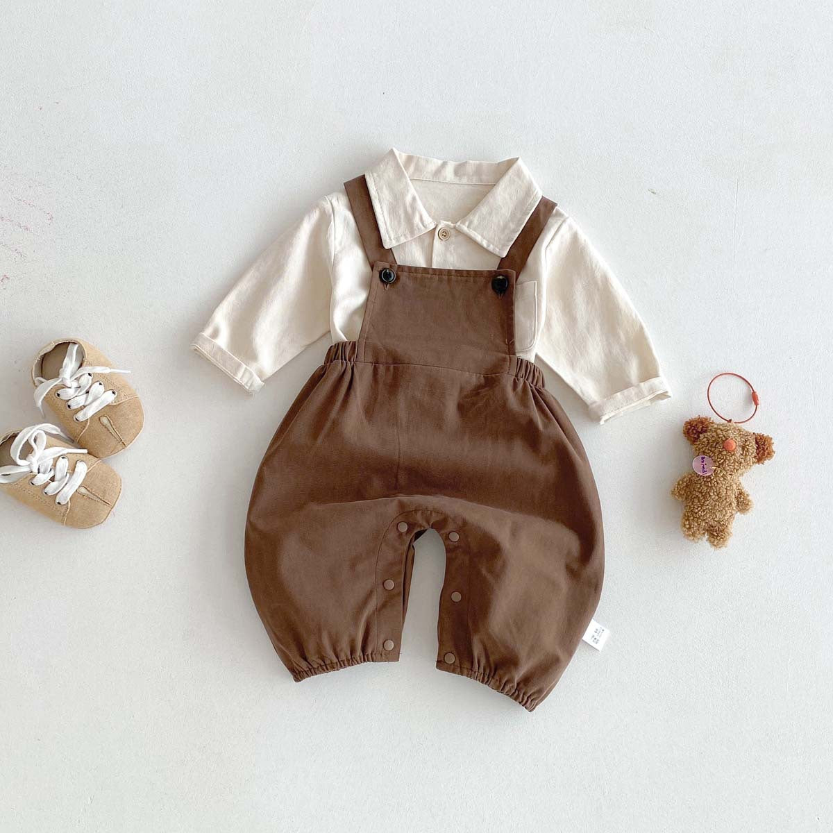 -長袖シャツ+サスペンダーオーバーオール セットアップ 2点セット【mh0010929】 - mamahalo shop - 長袖セットアップ -  べビー服 - 子供服 - 男の子 - 女の子