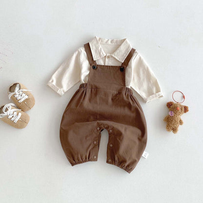 -長袖シャツ+サスペンダーオーバーオール セットアップ 2点セット【mh0010929】 - mamahalo shop - 長袖セットアップ -  べビー服 - 子供服 - 男の子 - 女の子