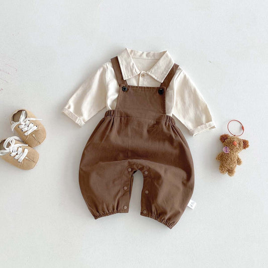 -長袖シャツ+サスペンダーオーバーオール セットアップ 2点セット【mh0010929】 - mamahalo shop - 長袖セットアップ -  べビー服 - 子供服 - 男の子 - 女の子