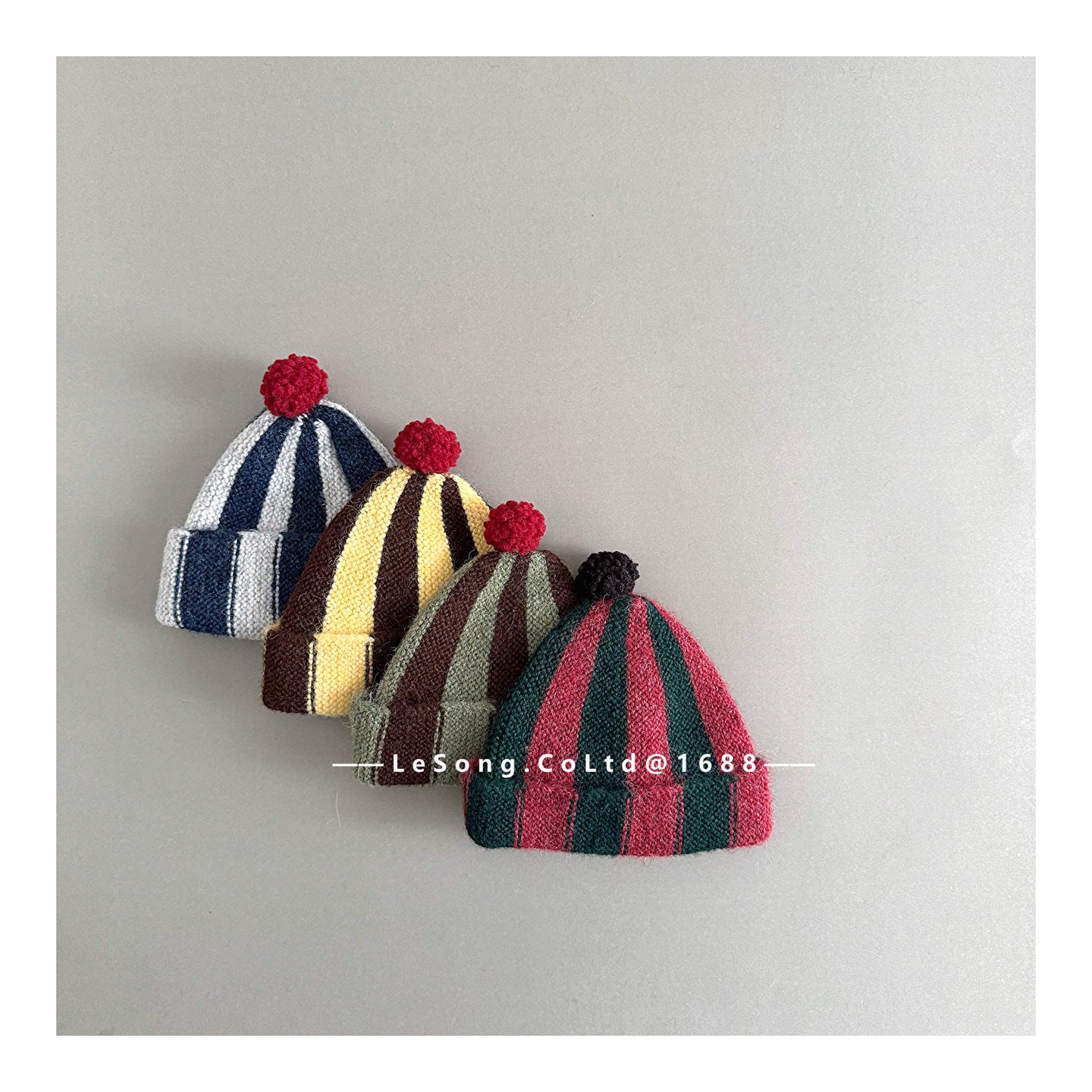 ベビー帽子 ストライプ ぽんぽん ピエロ ニットキャップ【mh0011835】