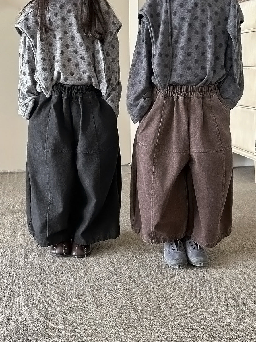 キッズ パッチワーク ウォッシュ ワイド ルーズ クロップドパンツ【mh0014295】