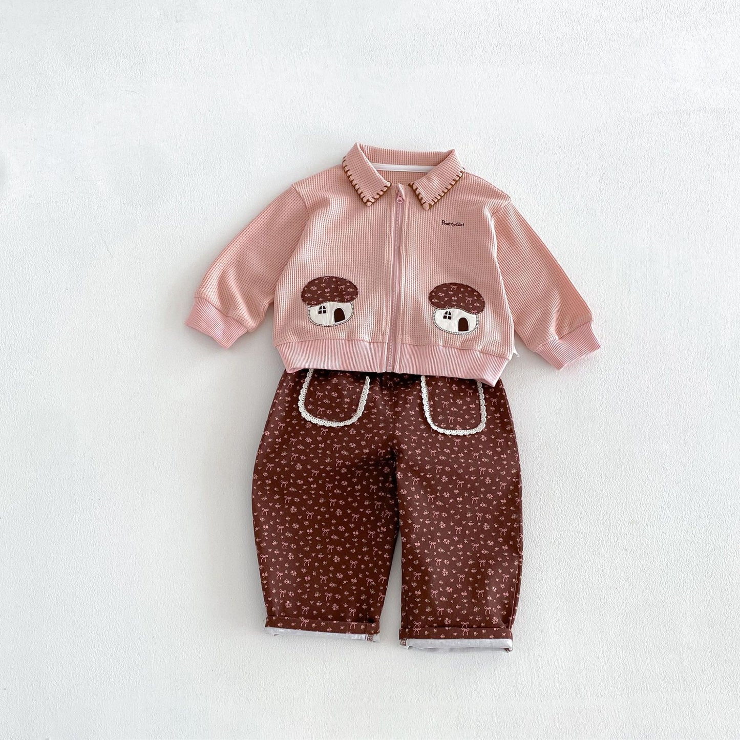 Chaqueta gofrada con cremallera para bebé/niño, pantalón ancho fácil con estampado [mh0014027]