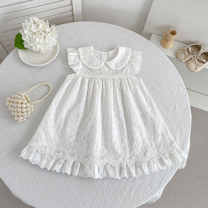Lace Trim Doll Collar Romper Dress ラッフル ロンパース ミモレ丈ワンピース【mh0013160】