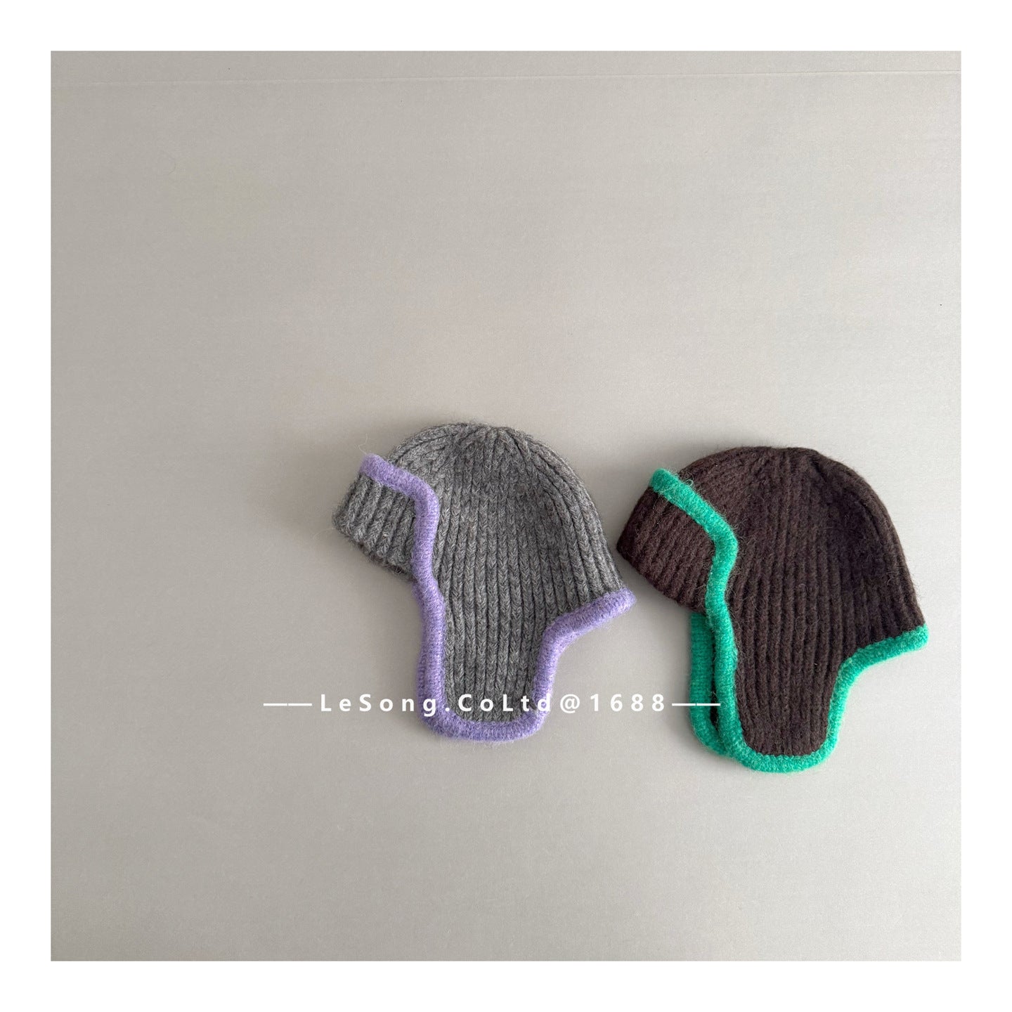 ジュニア ニット帽 バイカラーイピング 耳当て付き ビーニー 韓国風【mh0011594】