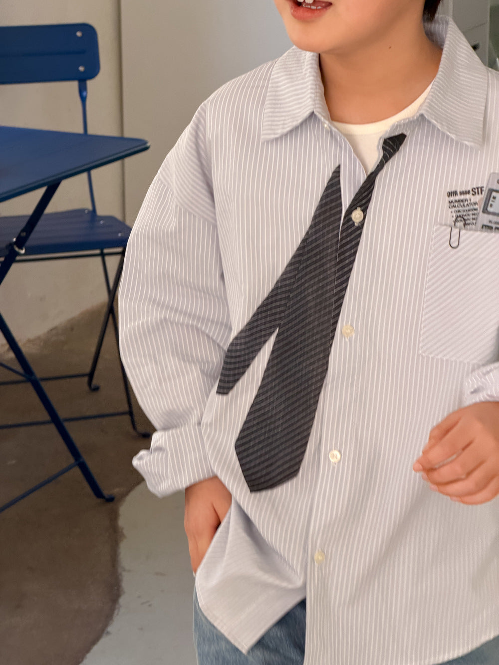 Camisa estampada de rayas con corbata【mh0012514】