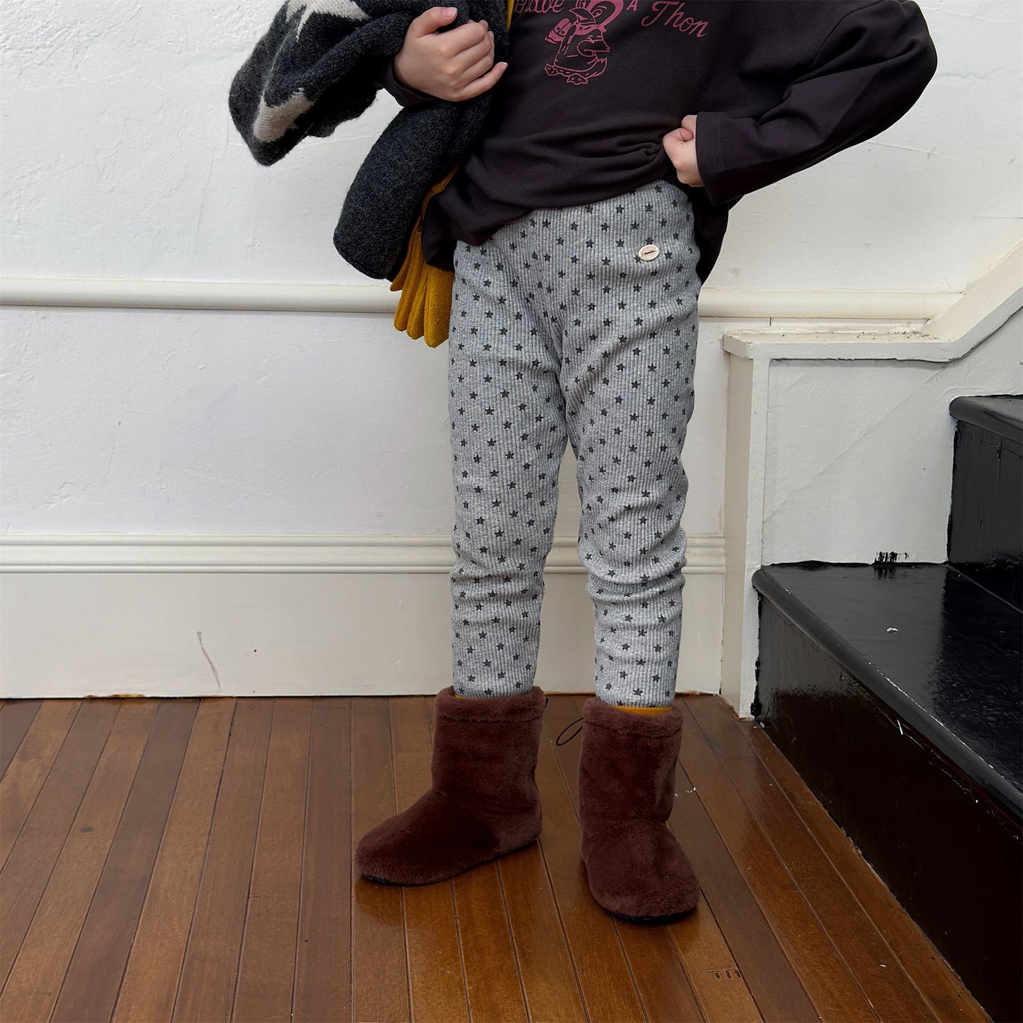 裏起毛リブレギンスパンツ 星スタープリント デイリーパンツ【mh0011908】