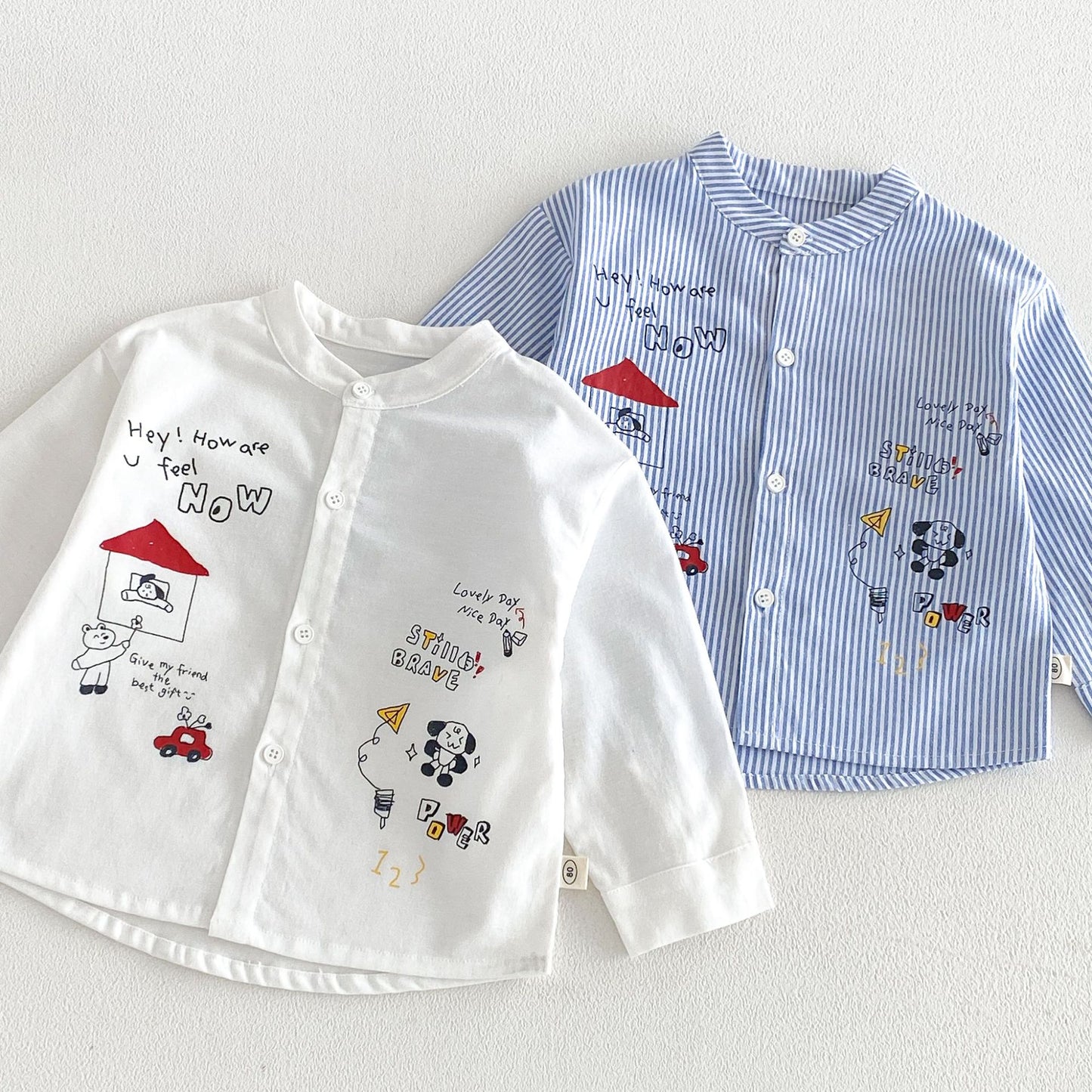 Camisa de manga larga con cuello alto, estampado de rayas y pantalón cargo para niños【mh0014028】