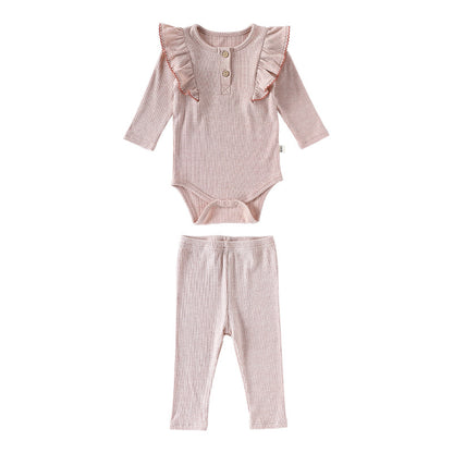 長袖ロンパース/パンツ ショルダーフリル 無地 ベーシック ボディスーツ【mh0011729】