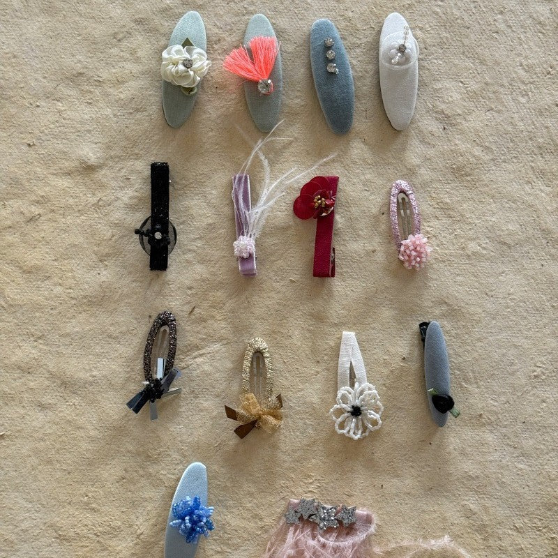 キッズ ハンドメイド レース ライストーン ヘアクリップ【mh0014102】