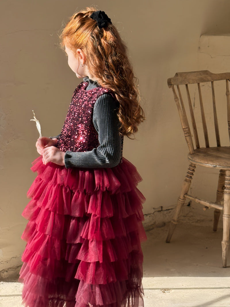 ノースリーブワンピース スパンコール メッシュチュチュスカート ドレス【mh0011894】