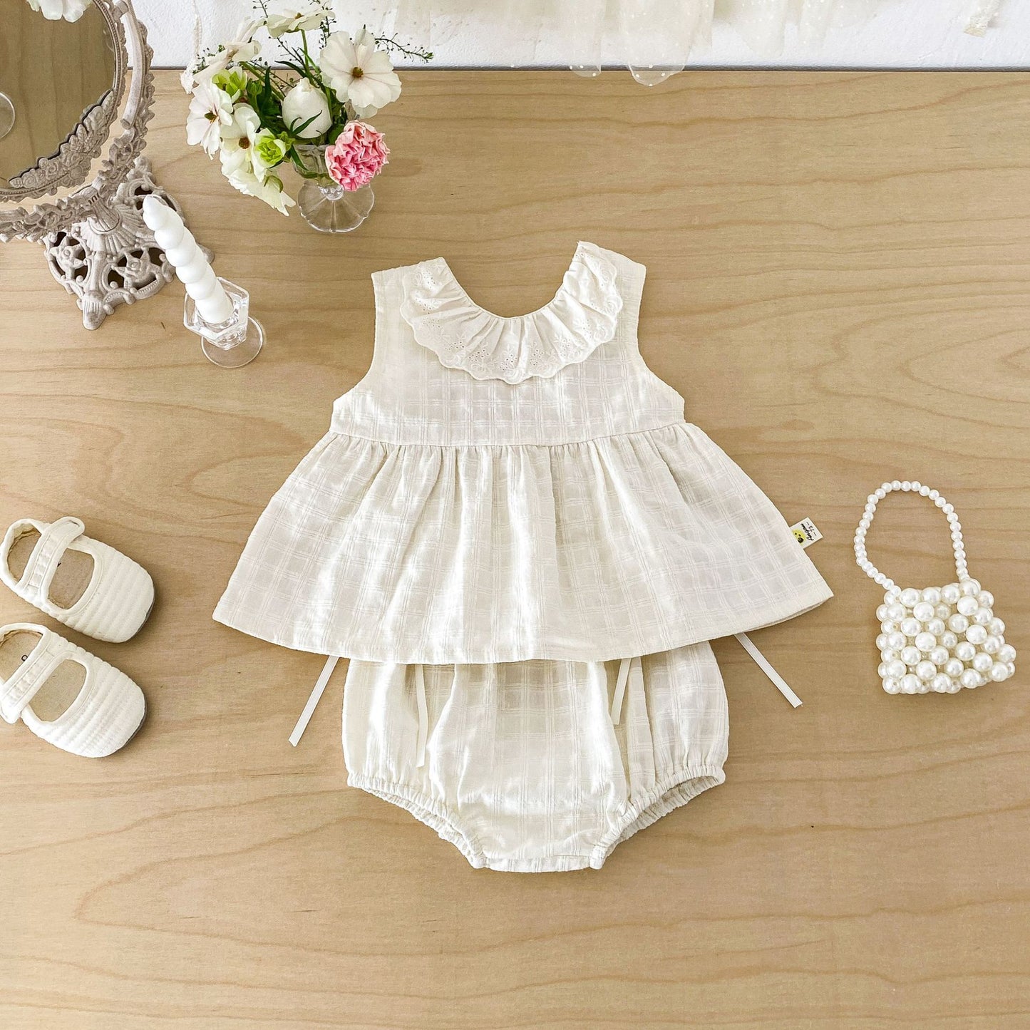 Ruffle Sleeveless Set ラッフル ノースリーブブラウス ショートパンツ セット【mh0013420】