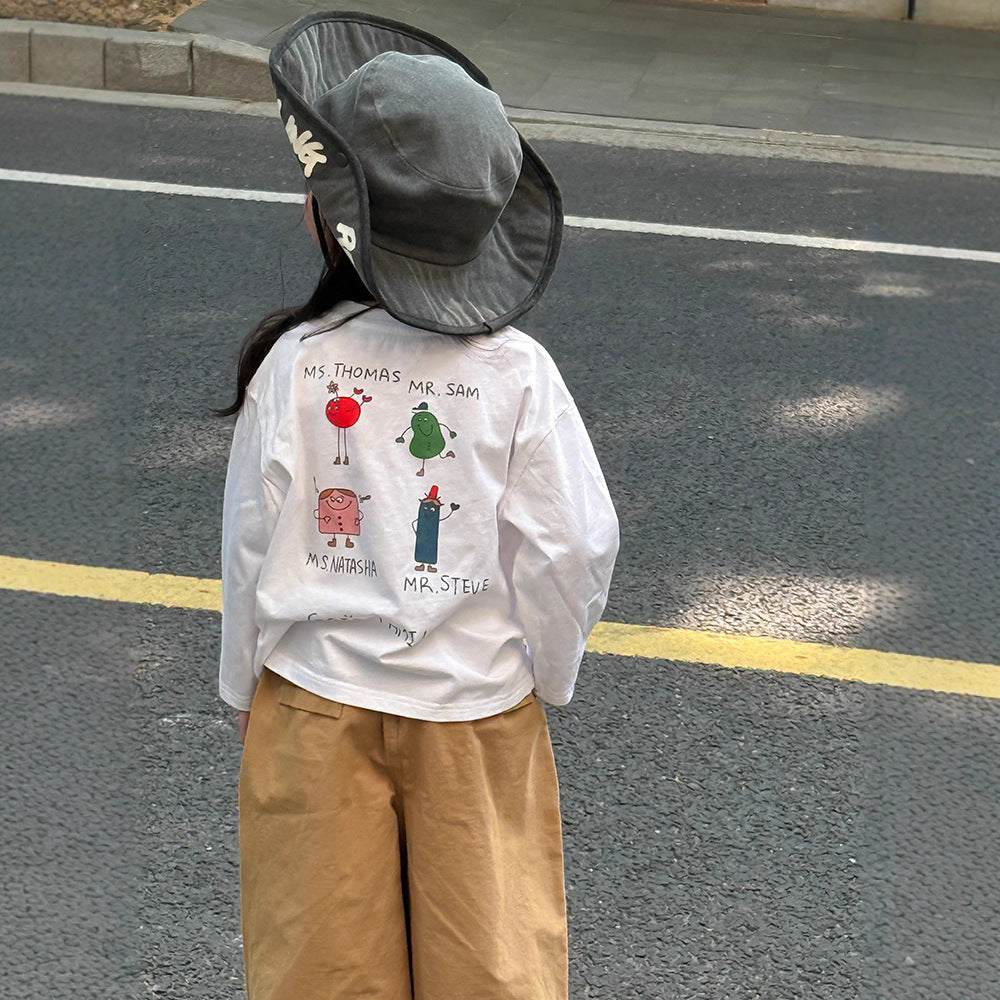 -落書き風キャラクターTシャツ ロゴ入りバックプリント長袖Tシャツ【mh0011065】 - mamahalo shop - 長袖Tシャツ -  べビー服 - 子供服 - 男の子 - 女の子