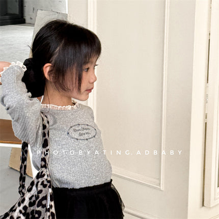 キッズトップス レースプリントロゴ長袖リブカットソーTシャツ【mh-0008972】 - mamahalo shop -  -  べビー服 - 子供服 - 男の子 - 女の子