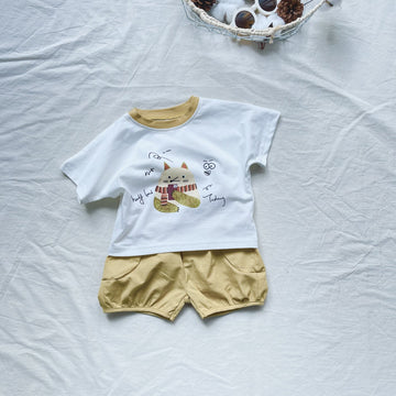 Cartoon Animal Print Set アニマル 半袖Tシャツ ショートパンツセット【mh0012907】